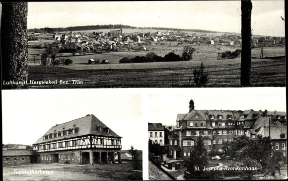 Postcard Hermeskeil in the Hunsrück, panorama, youth hostel, St. Joseph&#39;s hospital