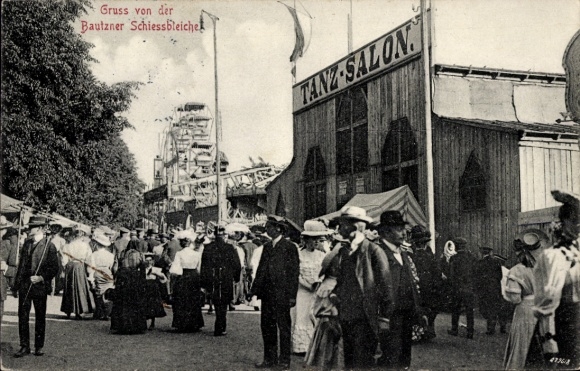 Postcard Bautzen in Upper Lusatia, Bautzen Shooting Bleaching Ground, Dance Salon, Ferris Wheel