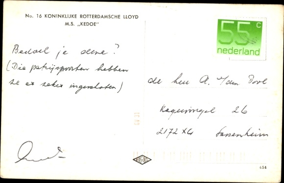 Ak Koninklijke Rotterdamsche Lloyd, KRL, MS Kedoe, vrachtschip