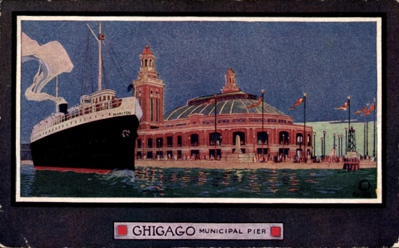 Artist Postcard Chicago Illinois USA, Municipal Pier, Steamship Manitou
