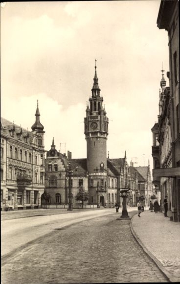 Postcard Dahme in der Mark, main street, town hall, architecture, black and white photography