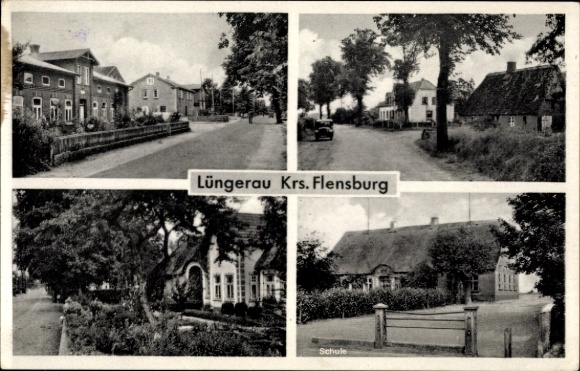 Ansichtkaart Lüngerau Lindewitt in Sleeswijk-Holstein, straatbeelden, school
