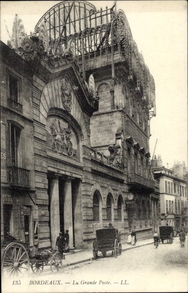 PC Bordeaux Gironde, Historic Building, The Great Post Office, Street View, Horse-Drawn Carts