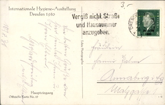 KP Dresden, Międzynarodowa Wystawa Higieny 1930, wejście główne