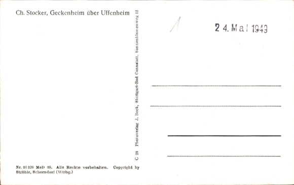 Postcard Geckenheim Weigenheim, aerial photograph, war memorial, Frankenberg Castle, To the fresh spring