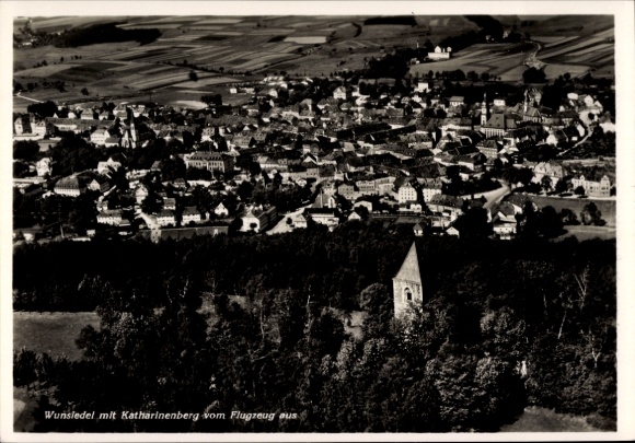 Postcard Wunsiedel in the Fichtelgebirge Upper Franconia, aerial photograph, Katharinenberg