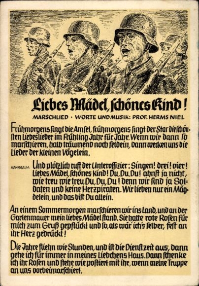 Lied Ak Liebes Mädel, schönes Kind, Marschlied, Herms Niel