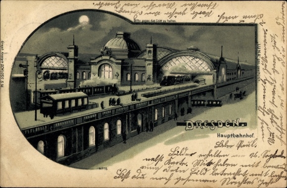 Stop against the light moonlight Chromo-Litho Dresden Altstadt Seevorstadt, Hauptbahnhof