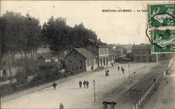 Postcard Montceau les Mines Saône et Loire, train station