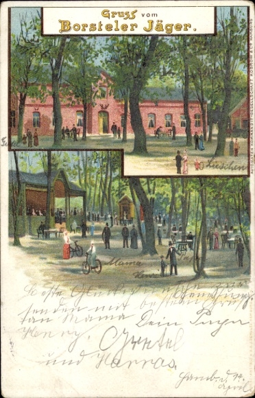 Chromo-Litho Hamburg Groß Borstel, Borsteler Jäger, park, guests