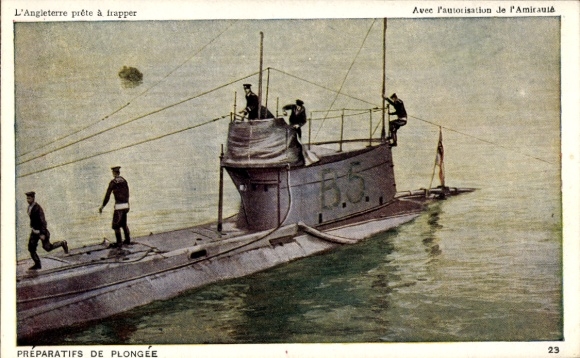 Ak Britisches U Boot, B 5, Seeleute an Deck