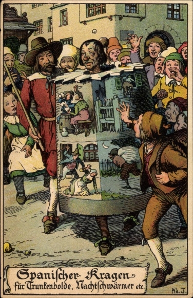 Artist Postcard Jodolfi, A., Spanish collar for drunkards, night owls, criminals