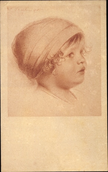 Artist PC Schachinger, Walther, child portrait, sanguine drawing 194