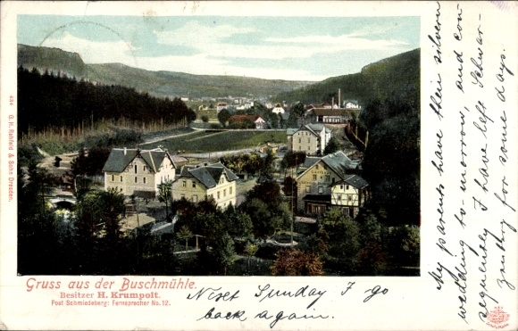 Postcard Buschmühle Schmiedeberg Osterzgebirge, village panorama, guest house