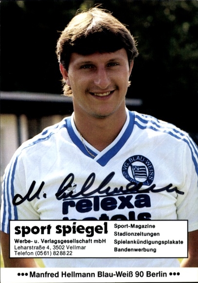 Autogrammkarte Fußballer Manfred Hellmann, Blau Weiß 90 Berlin, Autogramm