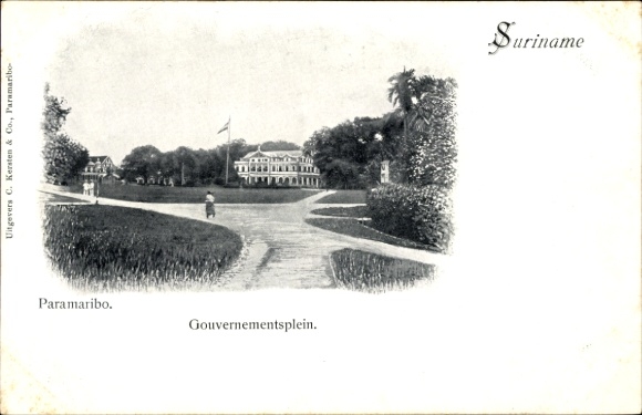 Postcard Paramaribo Suriname, Gouvernementsplein
