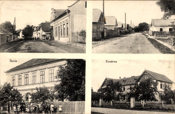 Postcard Lipník nad Bečvou Leipnik Region Olomouc, school, barracks, street view