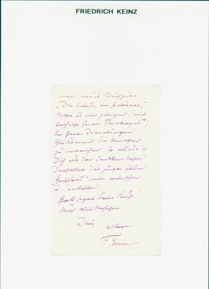 Ak Brief von Schauspieler Friedrich Keinz, Burg Schauspieler, Autograph