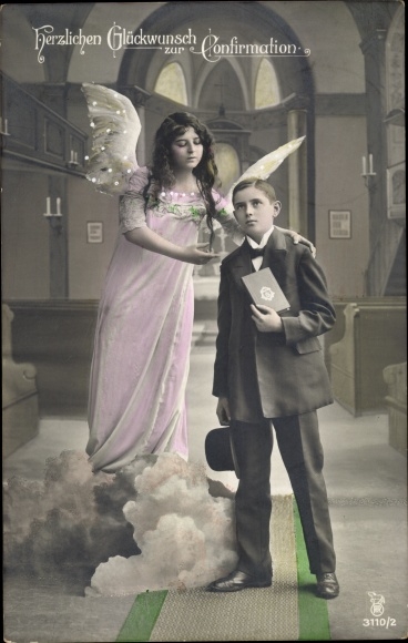 Postcard congratulations confirmation, angel, confirmand