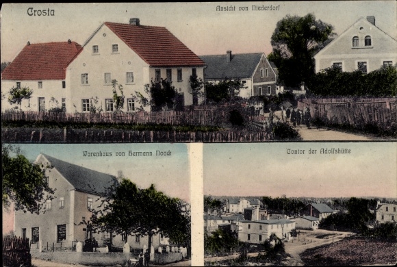 Ak Crosta Großdubrau in Sachsen, Niederdorf, Warenhaus Hermann Noack, Kontor der Adolfshütte