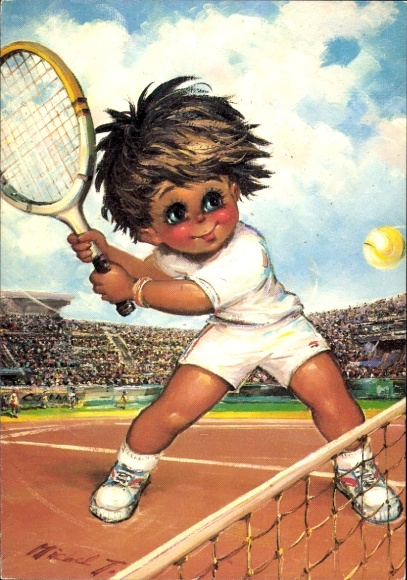 Künstler Ak Thomas, Michel, Tennis Rückspiel