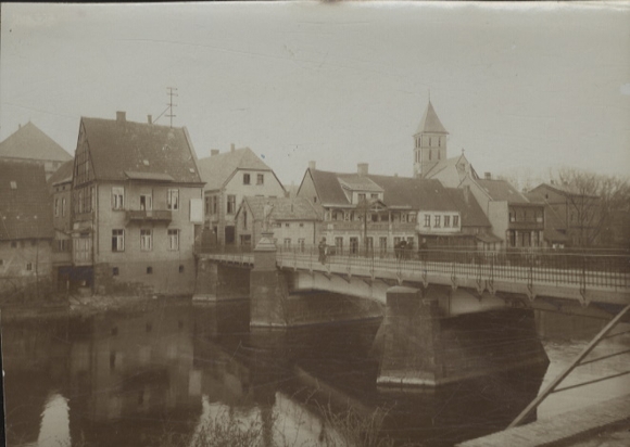 Original photo Rheine in Münsterland, NRW, Ems bridge with Nepomuk statue, around 1900