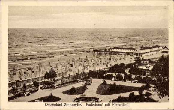 Postcard Ostseebad Zinnowitz Usedom, view of the beach, park and sea