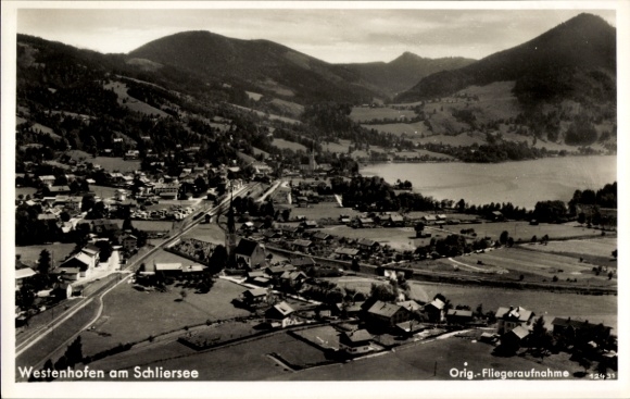 Postcard Westenhofen Schliersee in Upper Bavaria, aerial photograph