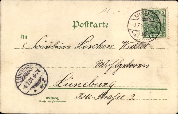 Chromo-Litho Minden in Westphalia, woman in Westphalian costume