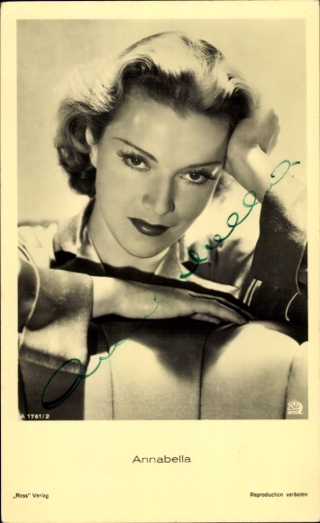 Postcard actress Annabella, portrait, autograph