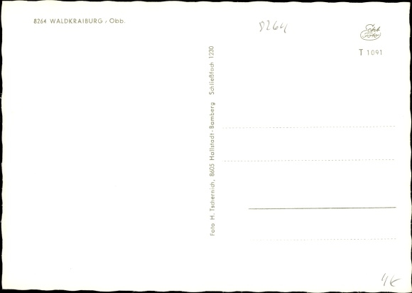 Postcard Waldkraiburg in the Bavarian foothills of the Alps, high-rise settlement, church