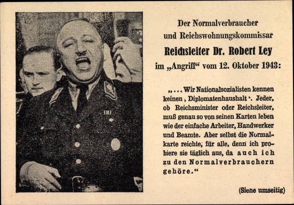 Postcard Robert Ley, DAF Reichsleiter, quote from the attack of October 12, 1943