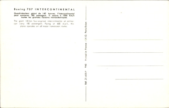 Postcard French passenger aircraft of Air France, Boeing 707 Intercontinental, F-BHSB