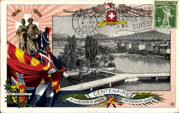 Postcard Geneva City Switzerland, Centenaire de la Réunion de Genève, Switzerland