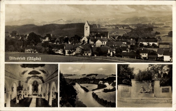 Postcard Altusried Ostallgäu Bavaria, general view, church, monument