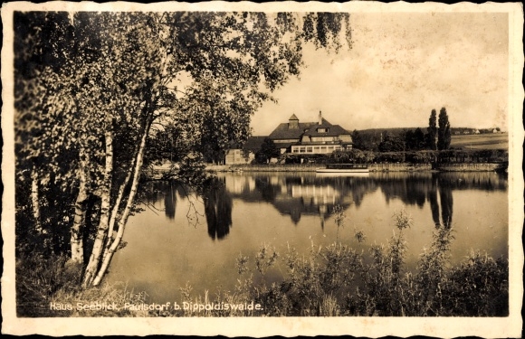 Postcard Paulsdorf Dippoldiswalde in the Eastern Ore Mountains, shore area with house lake view