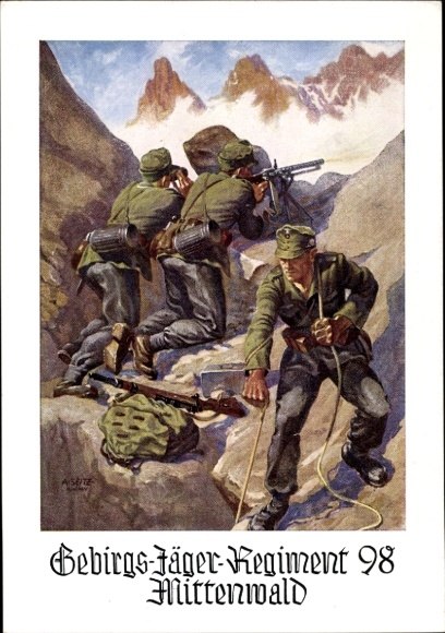 Künstler Ak Seitz, Gebirgsjäger Regiment 98 Mittenwald, Wehrmacht