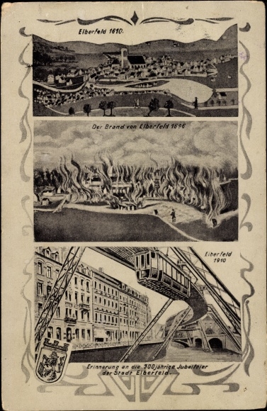 PC Elberfeld Wuppertal, total view 1610, fire 1696, suspension railway 1910