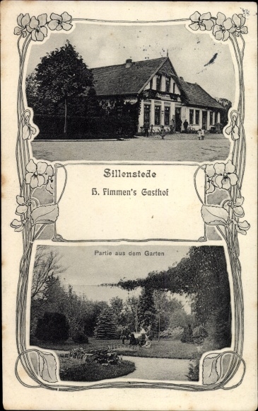 Postcard Sillenstede Schortens in Friesland, H. Fimmen&#39;s Gasthof, garden