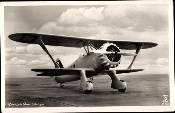 Postcard dive bomber, single-seater fighter Henschel Hs 123, Luftwaffe, D-IYQU