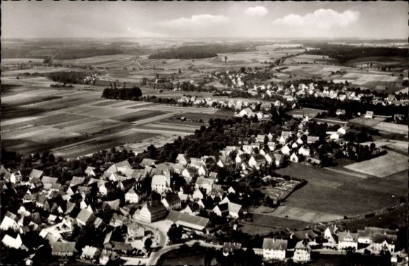 Postcard Rot am See Württemberg, aerial view of rural surroundings, houses