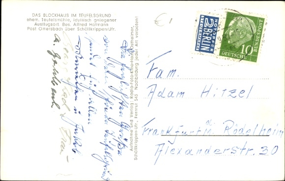 Postcard Omersbach Geiselbach in Lower Franconia, log cabin in Teufelsgrund