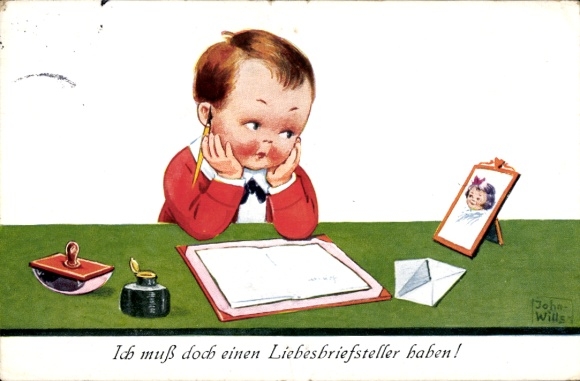 Artist Postcard Wills, John, Boy Writing a Love Letter