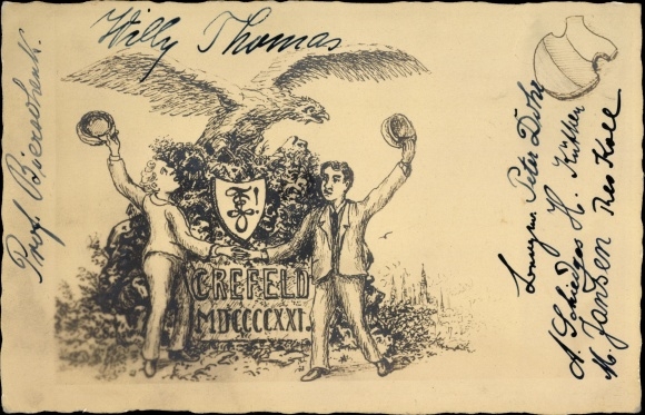 Studentika Postcard Krefeld am Niederrhein, MDCCCCXXI, 1921, Adler, Willy Thomas