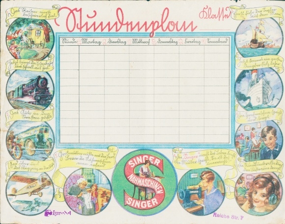 Timetable Singer sewing machine factory, Wittenberge, technology railway ships, one-time-one around 1920