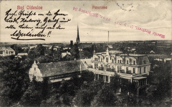 Postcard Bad Oldesloe in Holstein, panoramic view, architecture, trees, church visible