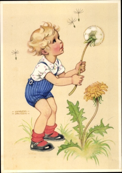 Artist PC Lungershausen, Ilse Wende, boy with a dandelion, dandelion