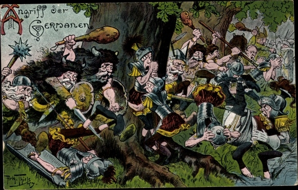 Artist PC Thiele, Arthur, attack of the Germans, Romans, battle