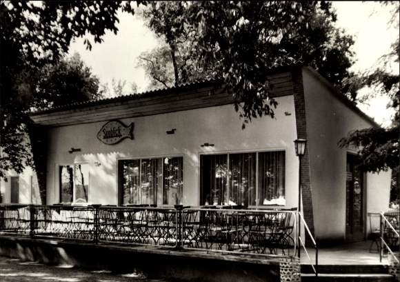 Postcard Körba Lebusa in Brandenburg, local recreation area Körbaer See, restaurant Seeblick, terrace