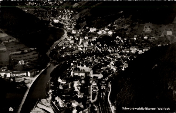 Postcard Wolfach in Baden Württemberg, aerial photograph of the town and surroundings